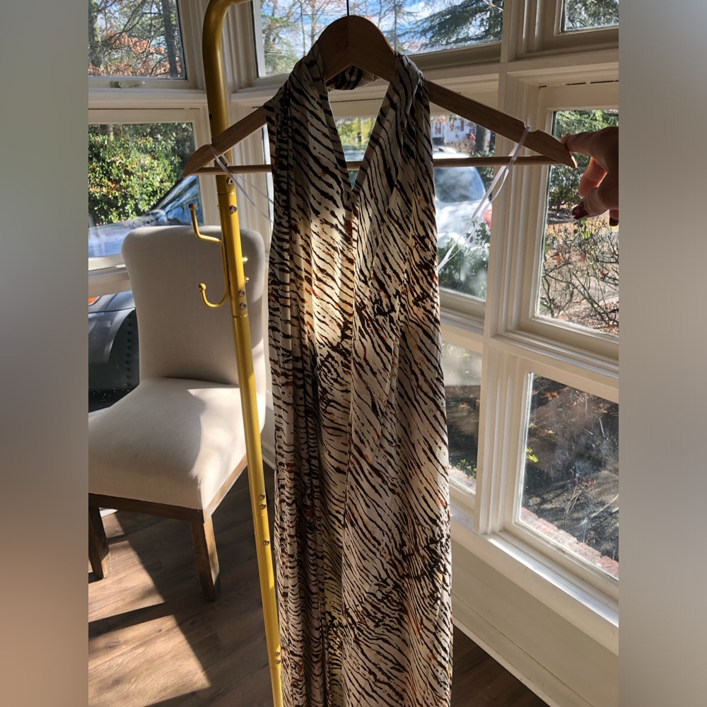 Elan Halter Maxi Dress in Neutral Animal Print - Picture 3 of 6